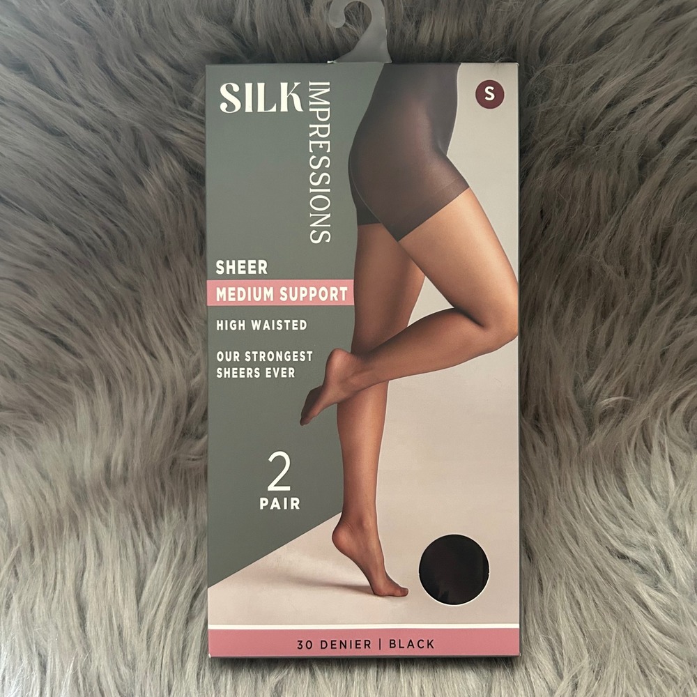 Silk Impressions Medium Support Sheer Tights Women Size Small Black High Waisted